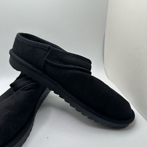 CUSHIONAIRE Women's Faux Shearling Genuine Suede cozy mule slippers 7.5 BLACK - Picture 6 of 7